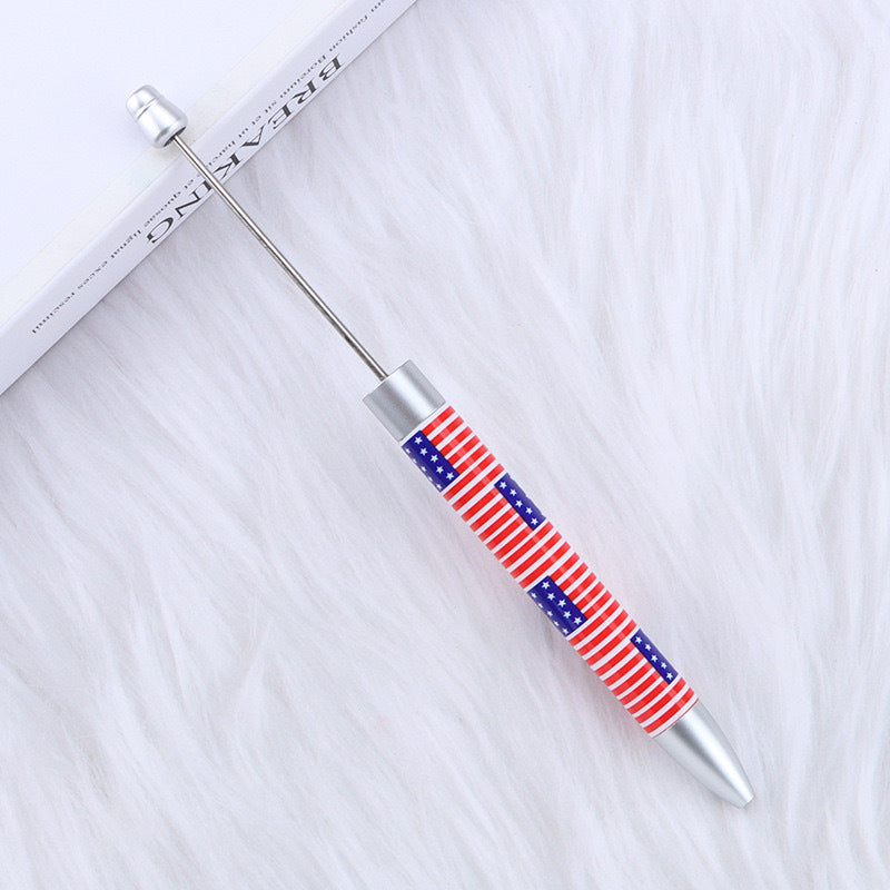 DIY long printed bead pen, national flag sunflower pattern creative cute grain bead pen plastic bead ballpoint pen