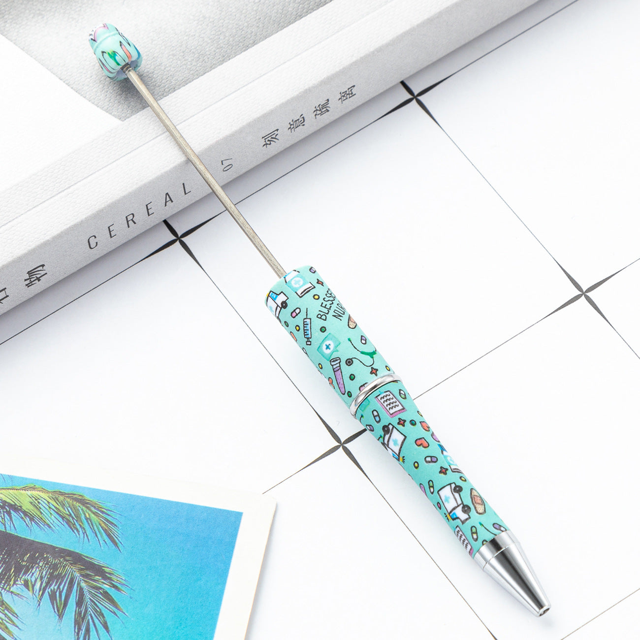Creative DIY plastic bead pen new nurse section series beaded ballpoint pen spot wholesale printing bead pen
