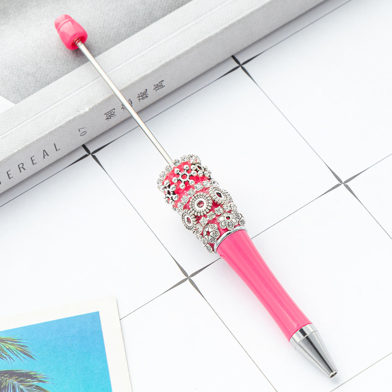New DIY retro flower bead pen wholesale creative DIY handmade plastic bead pen cute girl heart plastic pen