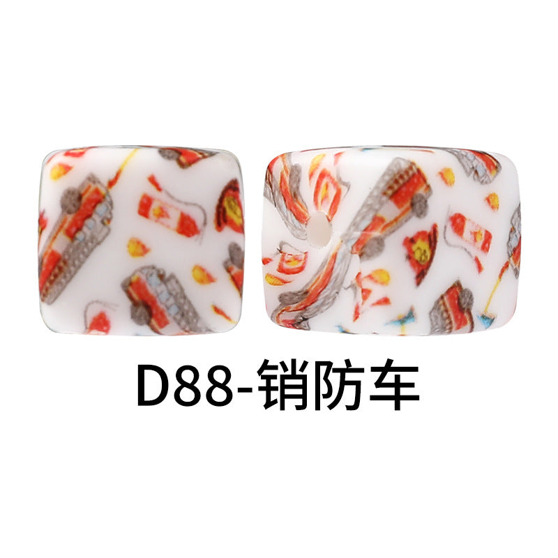 New Square Watermark Silicone Beads 14mm Beaded Spacer DIY Necklace Accessories Square Printing Beads Wholesale