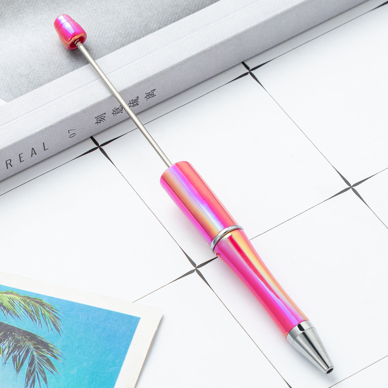 Cross-border plastic bead pen wholesale student creative handmade DIY ballpoint pen new UV gradual change bead pen wholesale