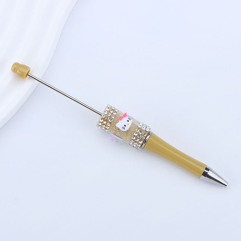New KT cat litter sugar string bead pen DIY handmade cute fantasy cartoon cat cute jingle cat beaded ballpoint pen