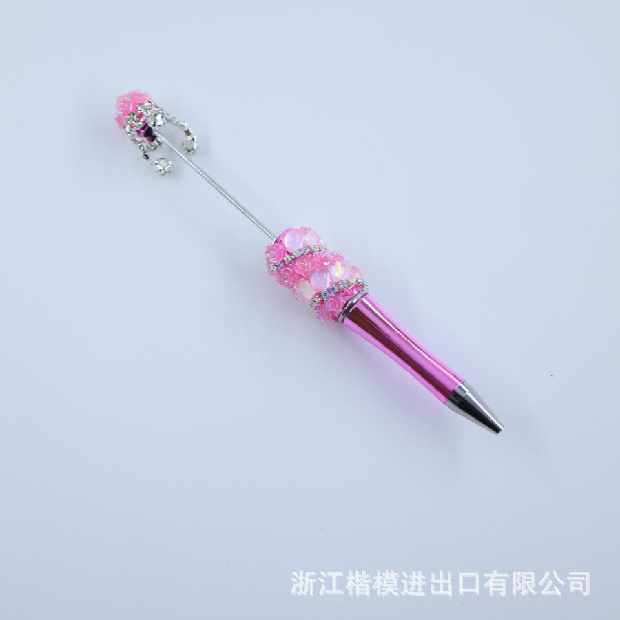 Popular DIY pearl flower bead pen handmade patch plastic ballpoint pen, cartoon flower bone pearl gift pen