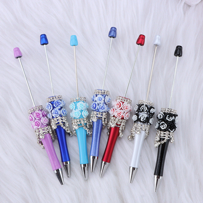 DIY flower pendant bead pen, handmade rose heavy industry ballpoint pen, puzzle bead cute grain gift spot wholesale