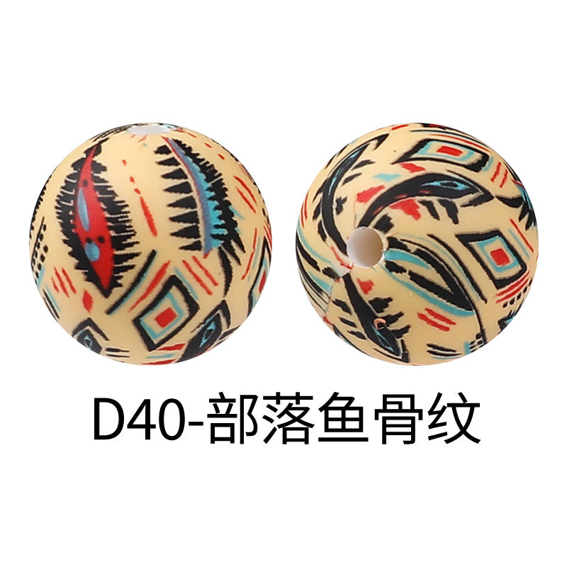 15mm new rhombus pattern silicone beads water transfer leopard print bracelet beaded jewelry silicone loose beads wholesale