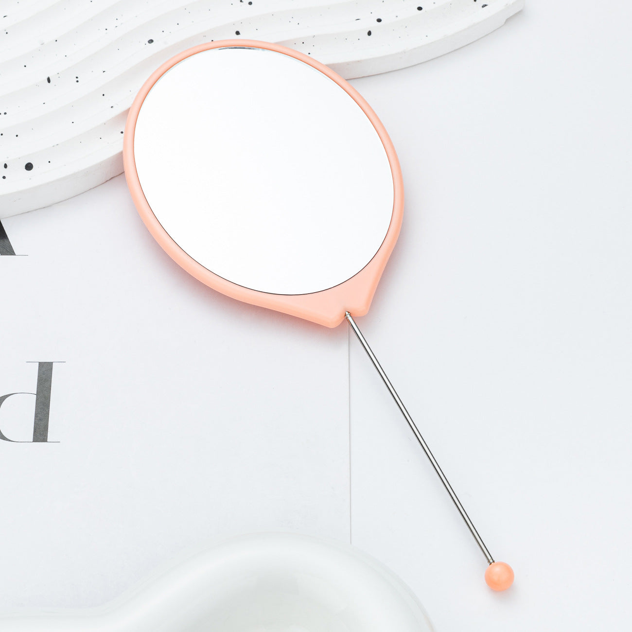 New DIY beaded oval mirror portable high definition mirror handheld mirror, carry makeup small mirror