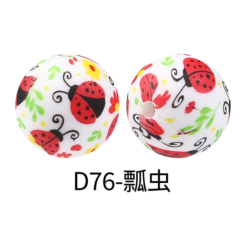 15mm new rhombus pattern silicone beads water transfer leopard print bracelet beaded jewelry silicone loose beads wholesale #51-79