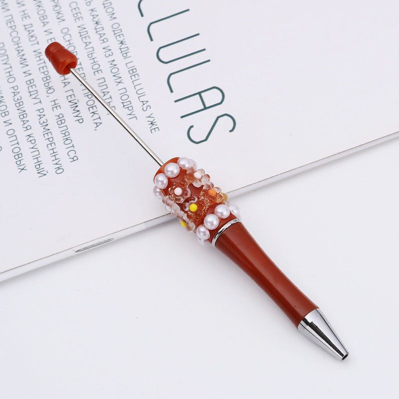 Cross-border DIY pearl flower bead pen handmade patch plastic ballpoint pen, cartoon flower bone pearl gift pen