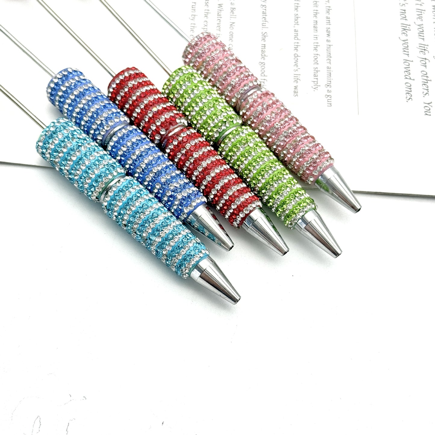 Creative Stripe Full Diamond Ballpoint Pen DIY Beaded Stripe Full Diamond Multicolor Bead Pen Rotary Beaded Grain Pen