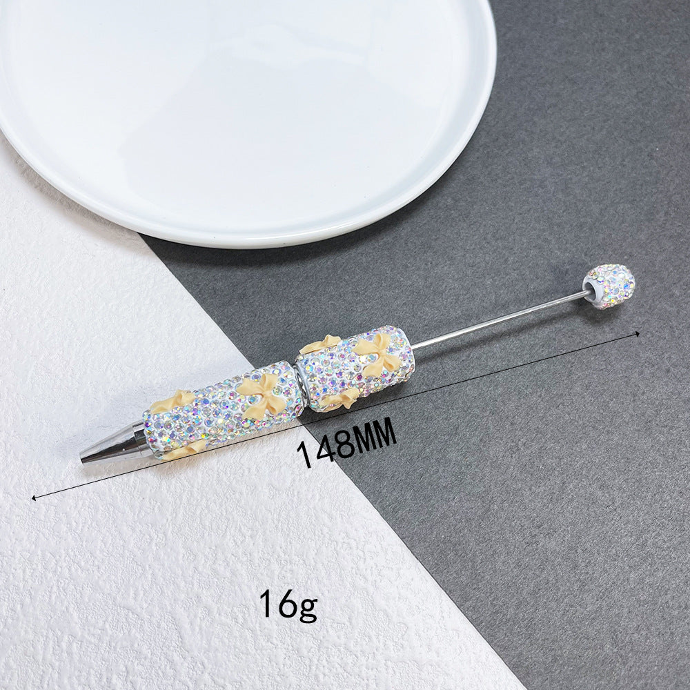 Cross-border full diamond soft pottery bow small fresh bead pen DIY creative multi-color diamond-encrusted gift pen ballpoint pen
