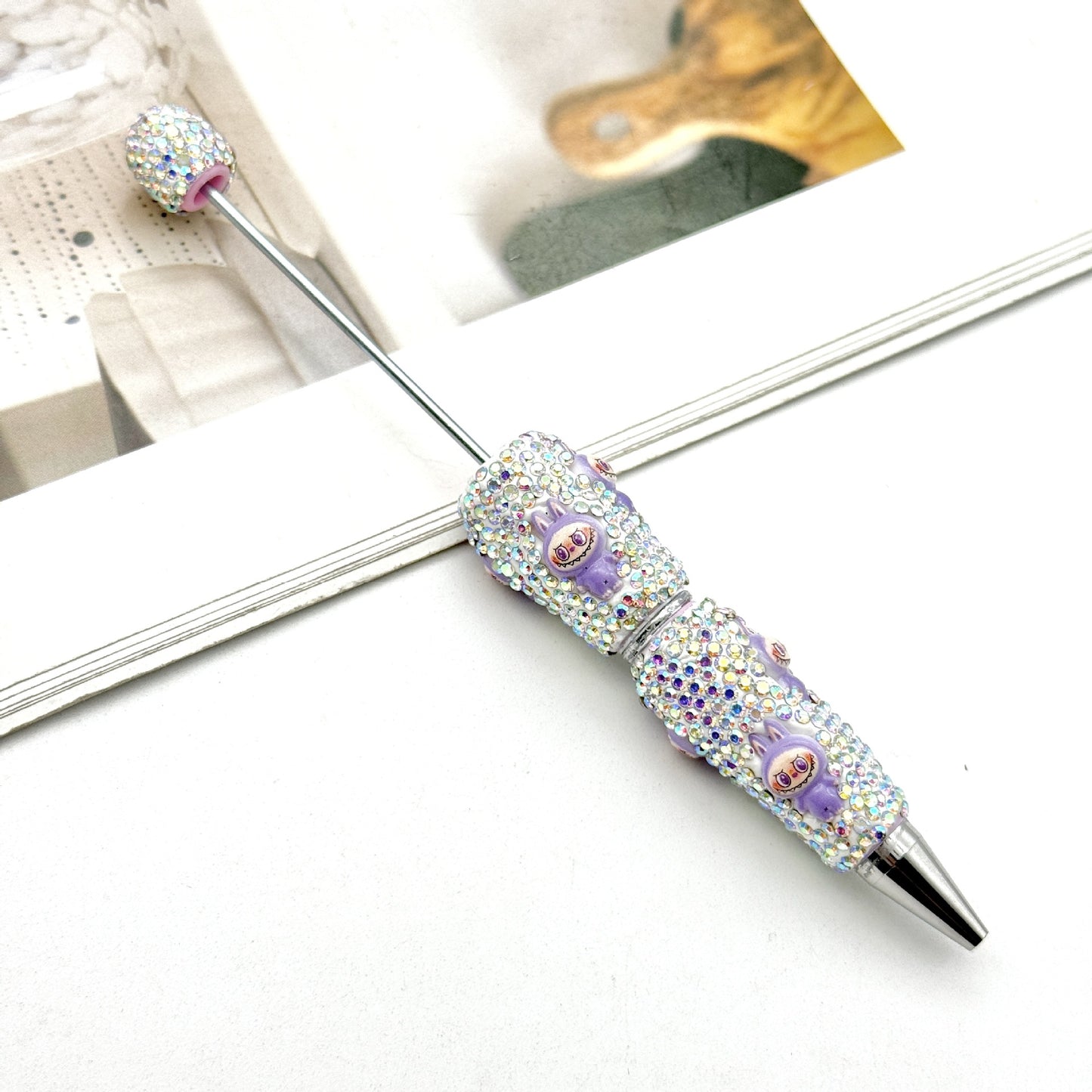 Cute labubu cloth full diamond bead pen DIY POP MART heavy industry cartoon pen creative ballpoint pen