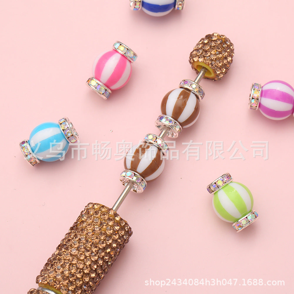 Macron Contrast Color Watermelon Stripe Acrylic Drilled Ring Large Hole Bead Color Barrier Bead Round Bead Loose Bead DIY Car Hanging Hand