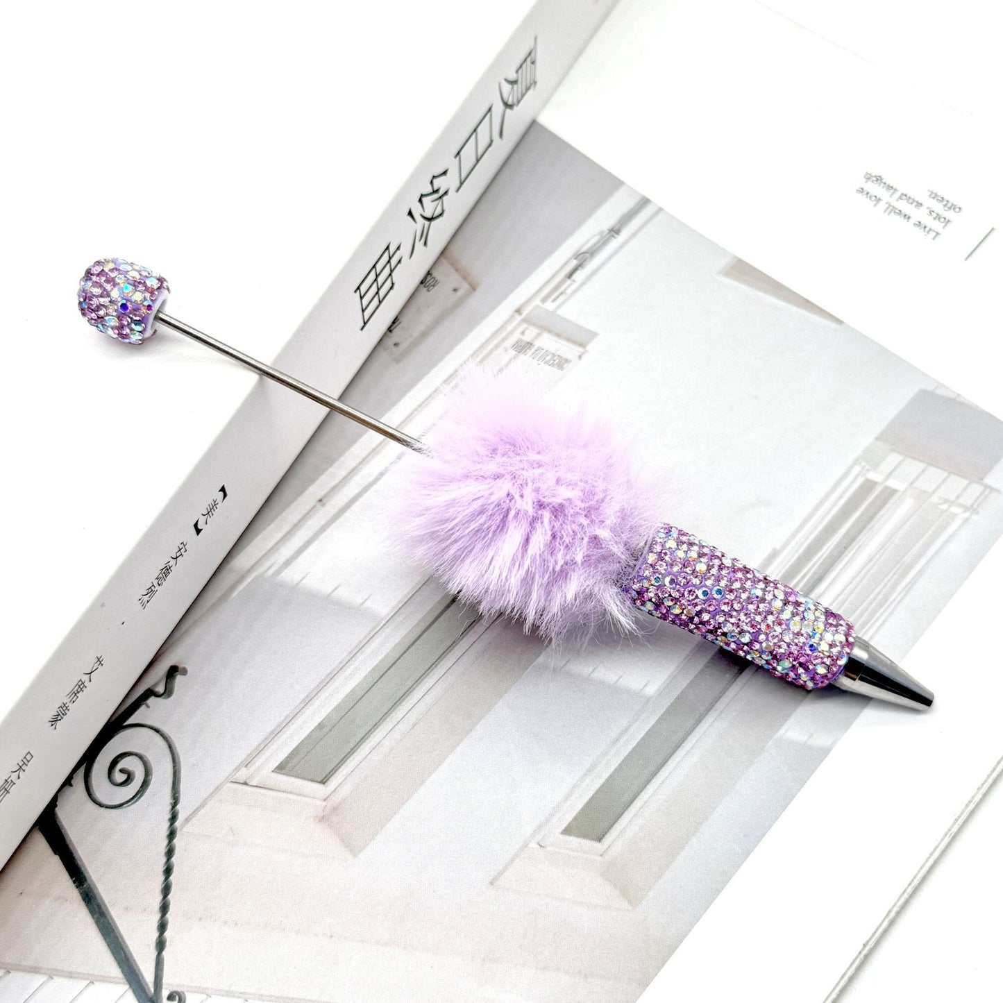 Hairball AB full drill bead pen, pen cap with drill pure hand sticker drill ballpoint pen beadedpen cute plush pen