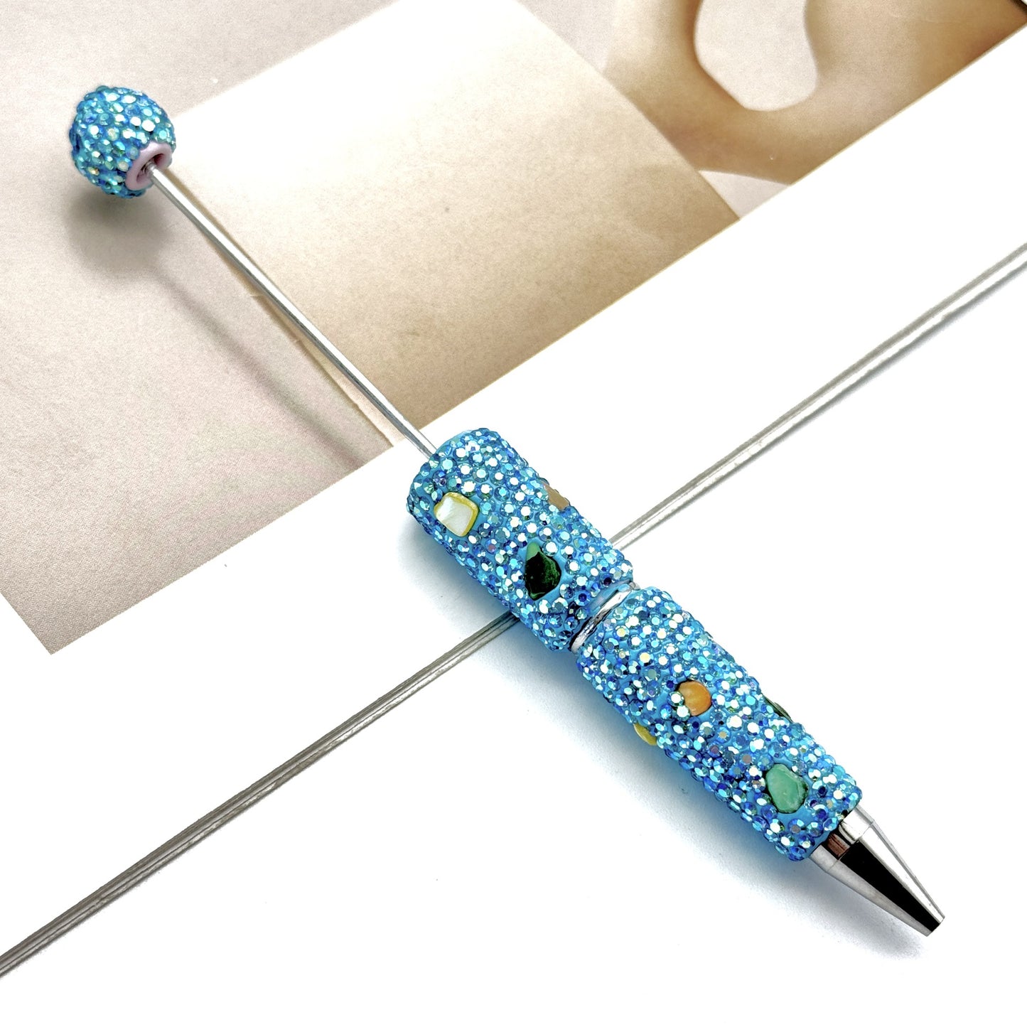 Cross-border electroplating colorful shell full diamond bead pen DIY handmade diamond ballpoint pen colorful shell stone pen