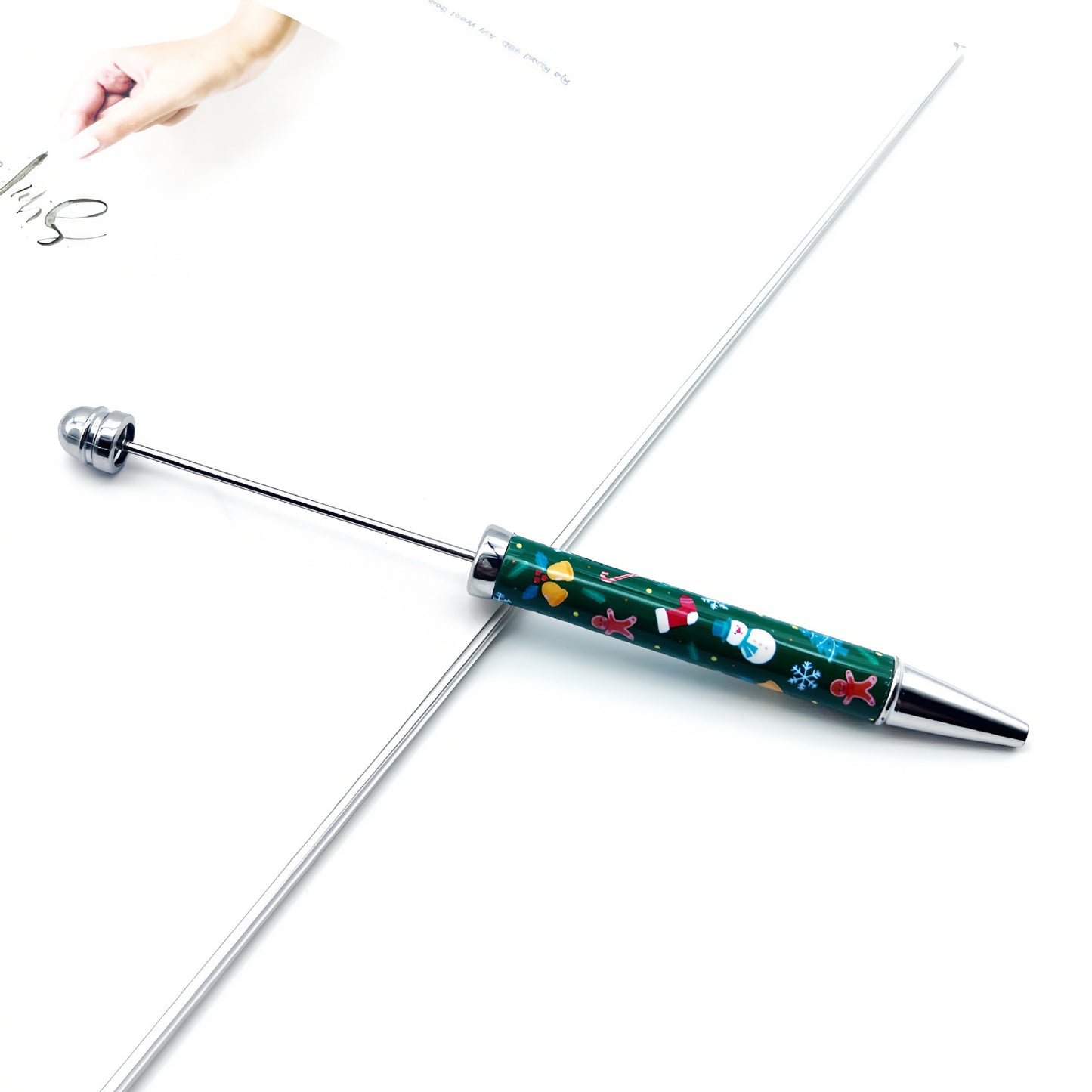 DIY Christmas bead pen, creative heat transfer flower film pattern handmade personalized beaded ballpoint pen spot wholesale