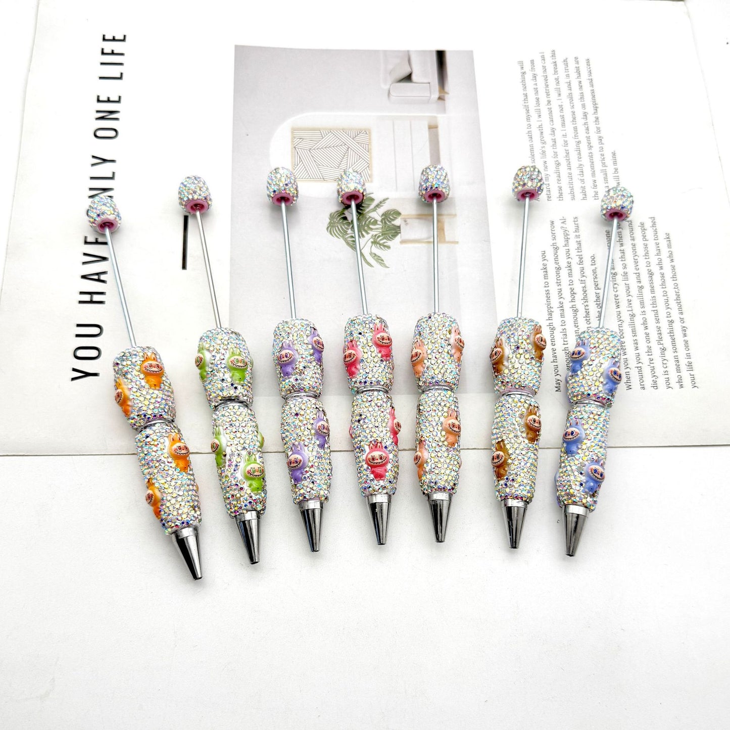Cute labubu cloth full diamond bead pen DIY POP MART heavy industry cartoon pen creative ballpoint pen