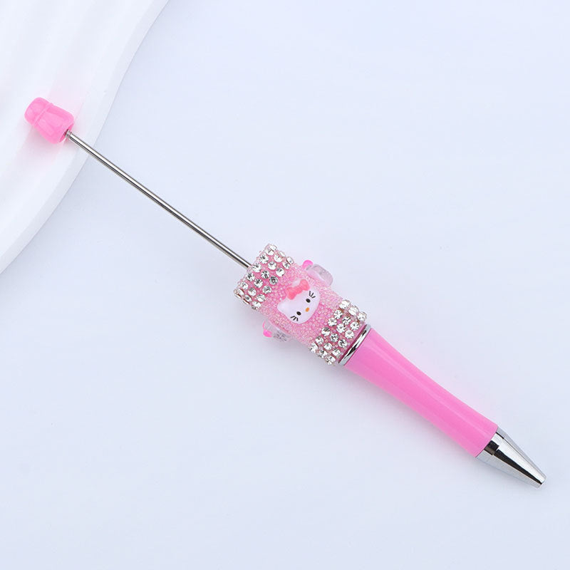 New KT cat litter sugar string bead pen DIY handmade cute fantasy cartoon cat cute jingle cat beaded ballpoint pen