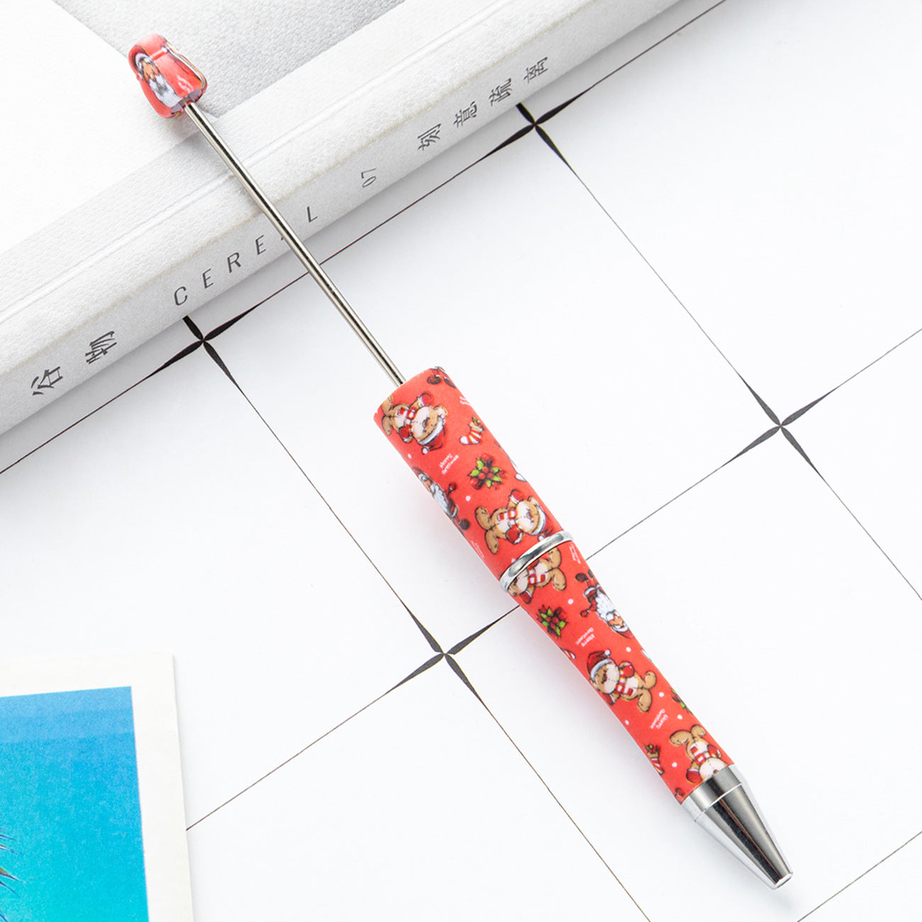 Green Christmas Tree Gingerbread and Lovely Red Color Christmas Santa Printed Beadable Pens