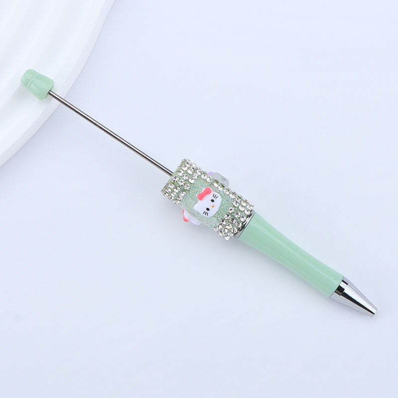 New KT cat litter sugar string bead pen DIY handmade cute fantasy cartoon cat cute jingle cat beaded ballpoint pen