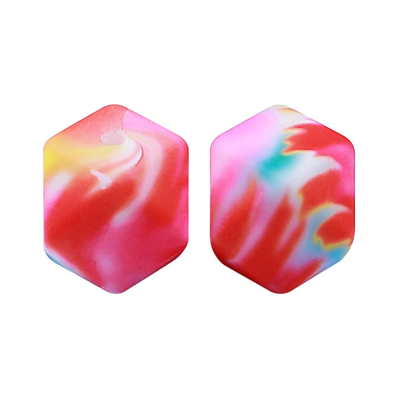 Spot 14mm Hexagonal Silicone Beads Water Transfer Octagonal Beads DIY Baby Toothpaste Anti-drop Chain Loose Beads Random Mix