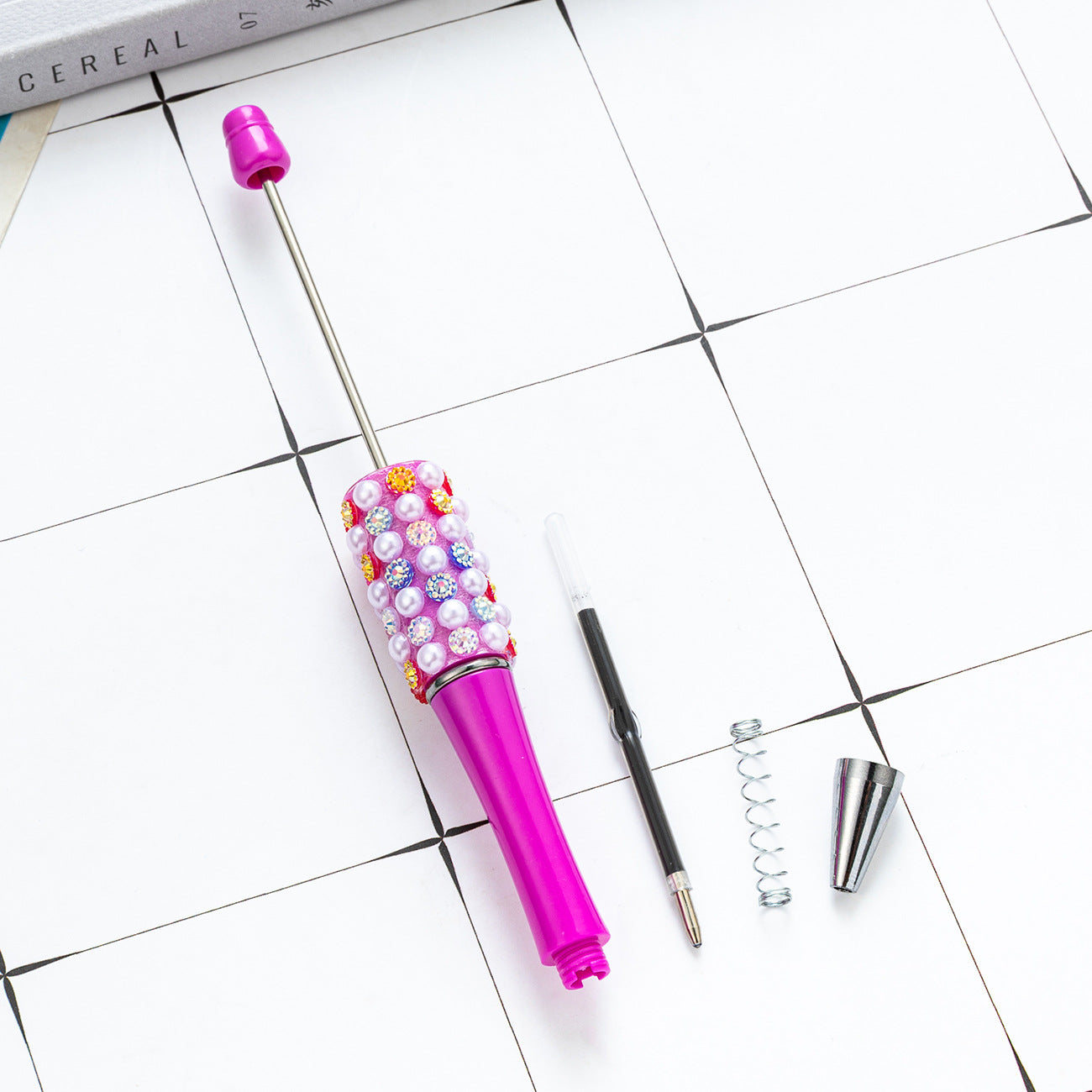 New DIY colorful pearl diamond bead pen dopamine gradual change color beaded ballpoint pen multi-color rotating bead pen