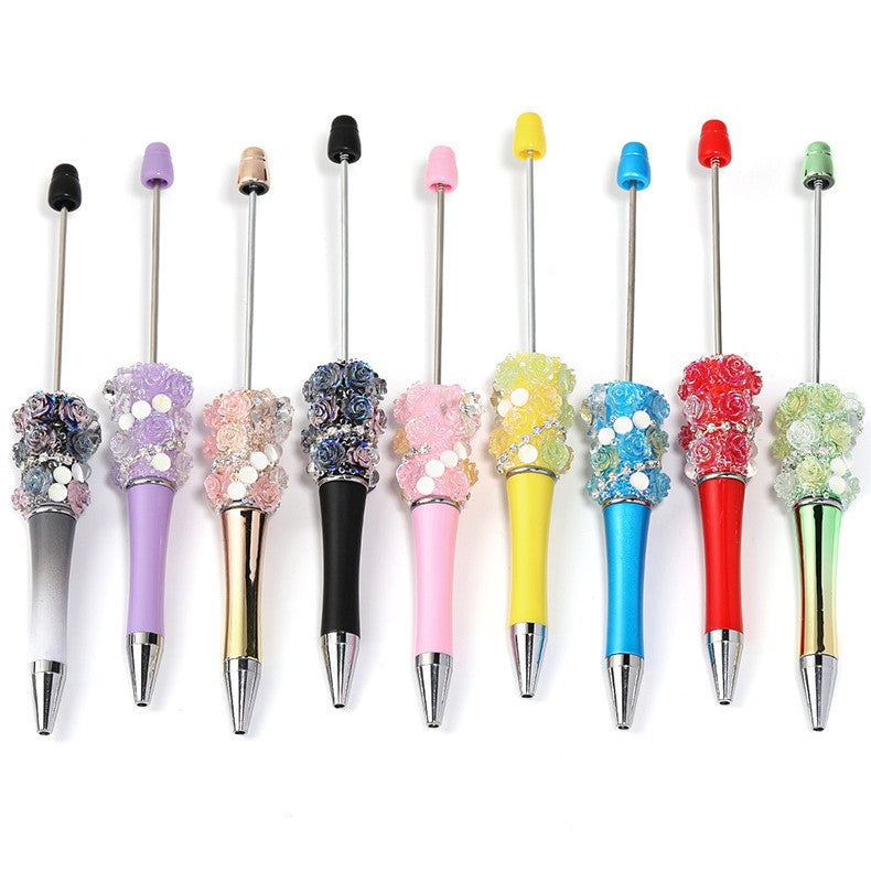 Cross-border rose bead pen wholesale creative DIY plastic beaded ballpoint pen hand sticker diamond bead pen