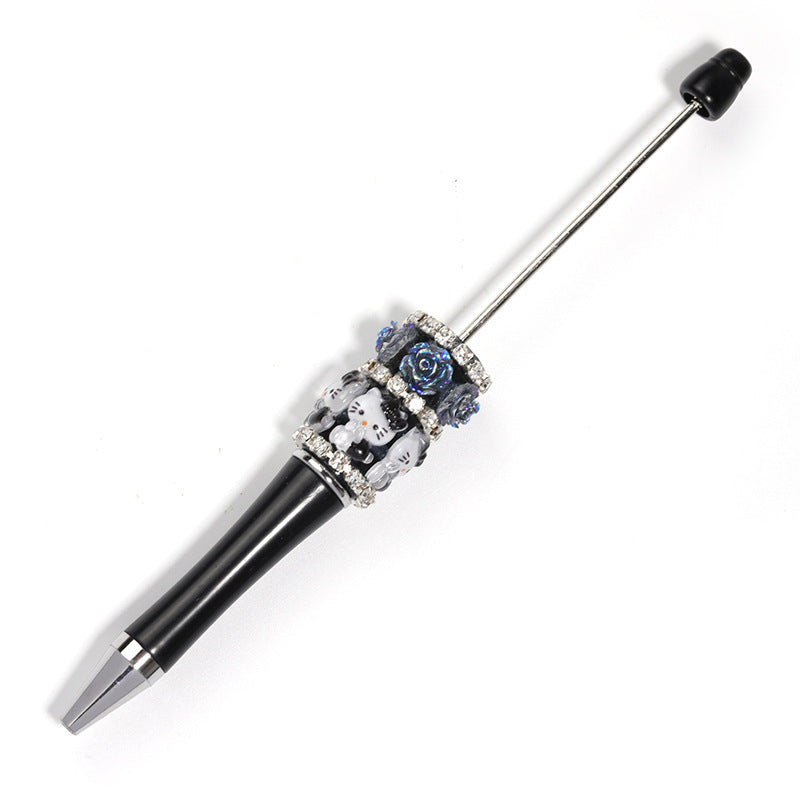 Heavy Industry DIY Resin HelloKitty Cat Camellia Rose Rhinestone Chain Beaded Ballpoint Pen