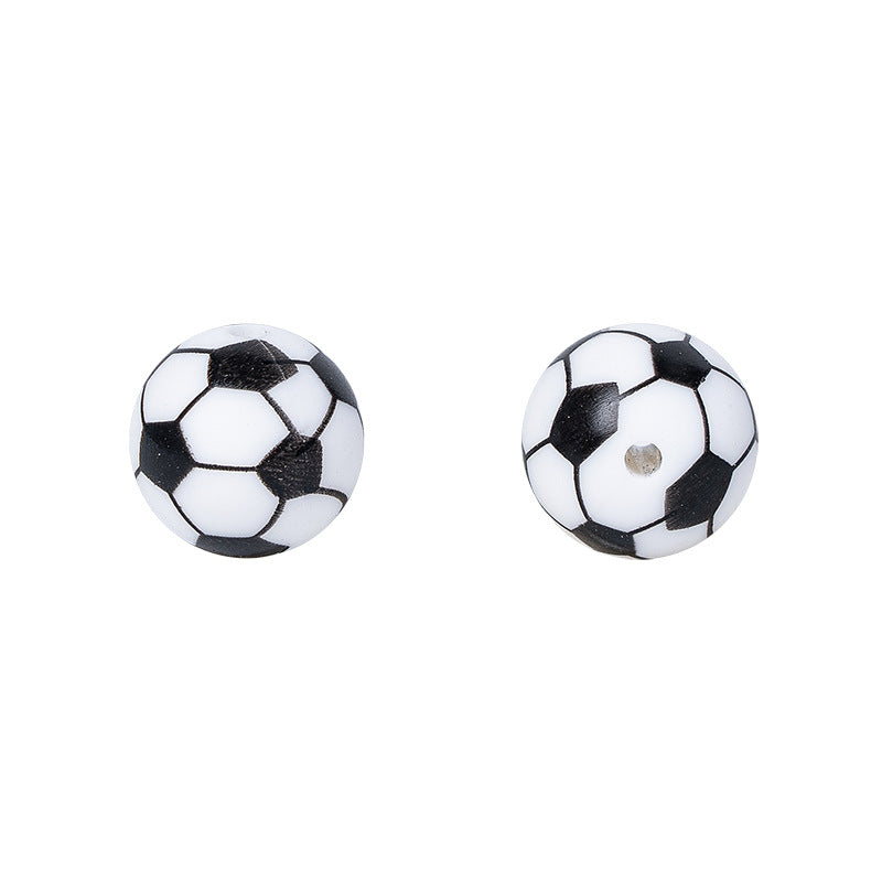 Factory Spot 15mm Silicone Beads Baby Teething Necklace Loose Beads Football Basketball Water Transfer Silicone Beads Wholesale