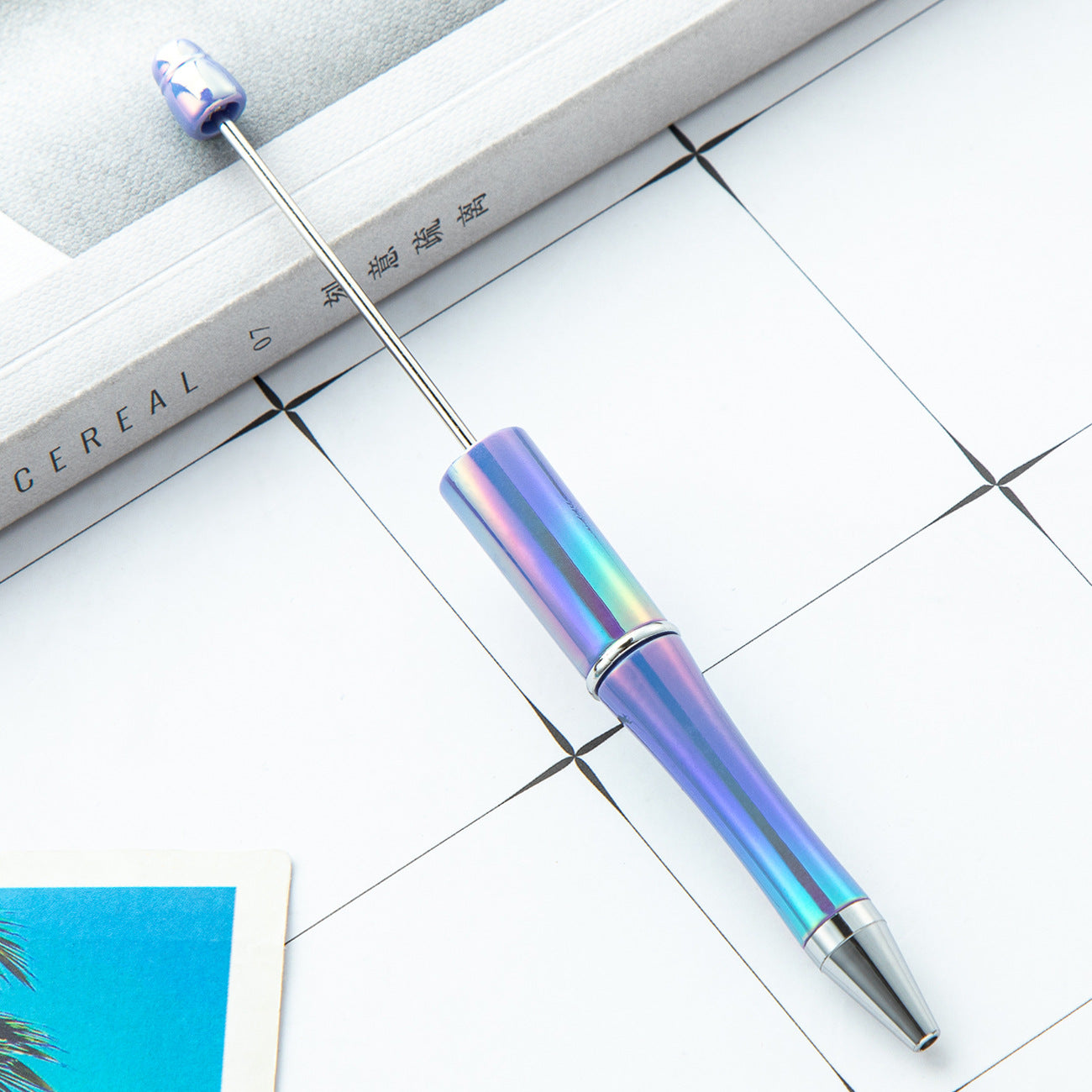 Cross-border plastic bead pen wholesale student creative handmade DIY ballpoint pen new UV gradual change bead pen wholesale