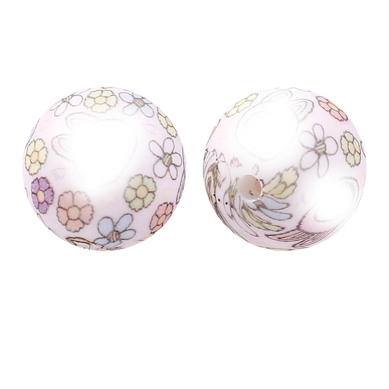 15 Mm Hot-selling Round Water Transfer Silicone Beads Loose Beads Children's Jewelry Boys and Girls DIY Beaded Bracelet Printing Beads
