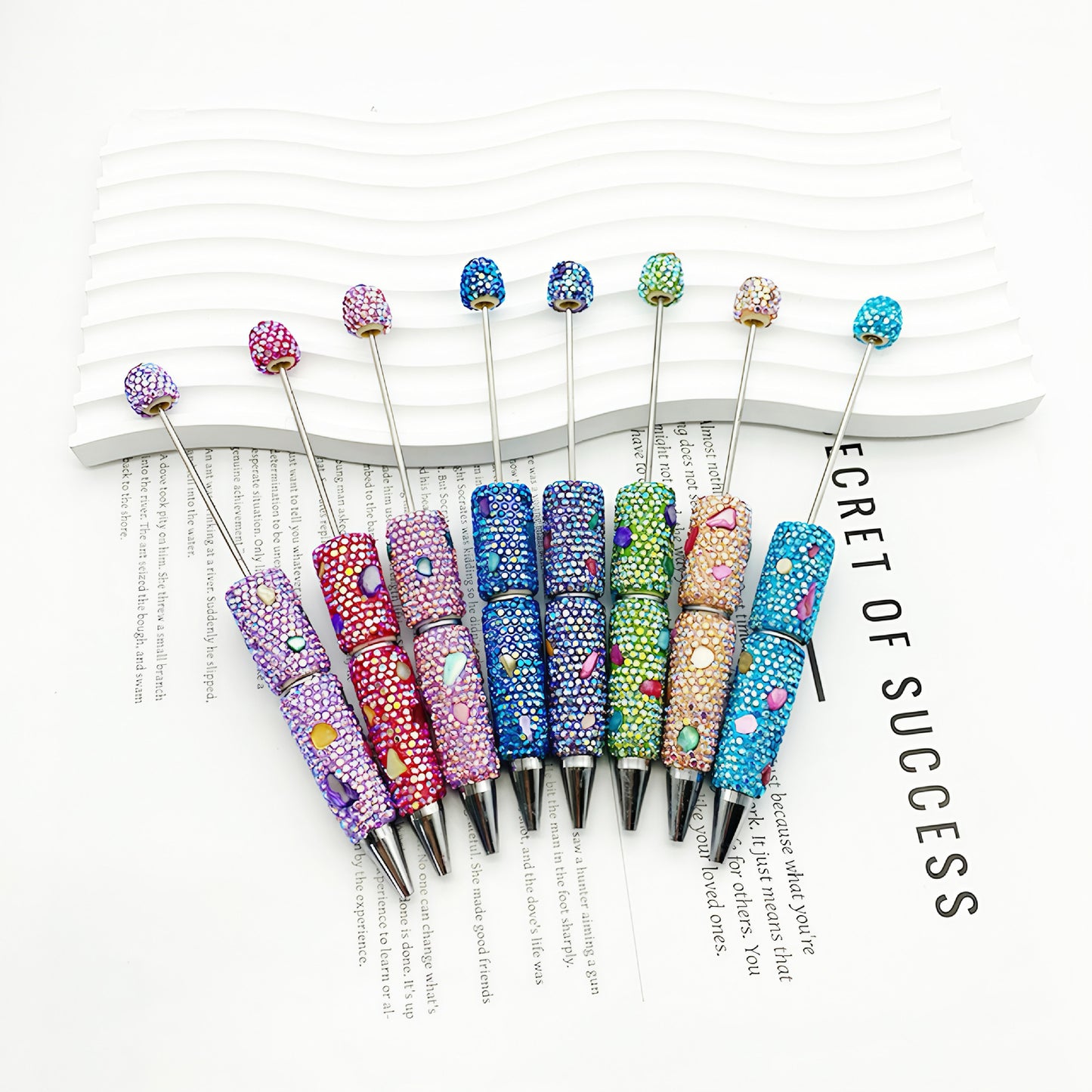 Cross-border electroplating colorful shell full diamond bead pen DIY handmade diamond ballpoint pen colorful shell stone pen
