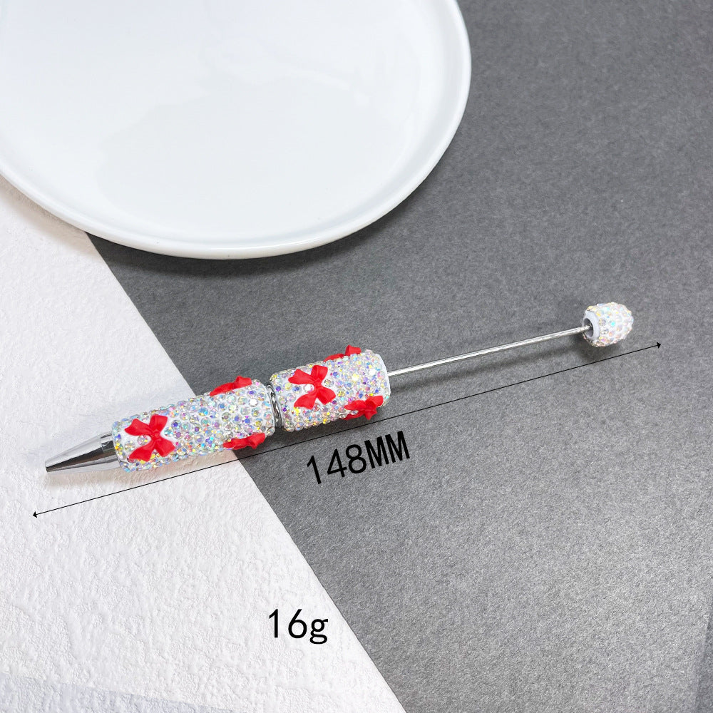 Cross-border full diamond soft pottery bow small fresh bead pen DIY creative multi-color diamond-encrusted gift pen ballpoint pen