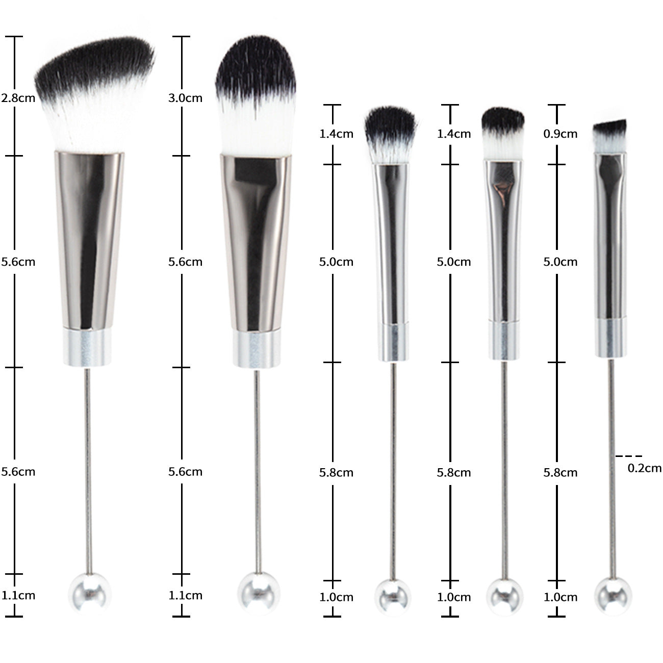 DIY metal handle string beads makeup brush set, concealer brush, eyeshadow brush, eyebrow brush, makeup, makeup tools wholesale