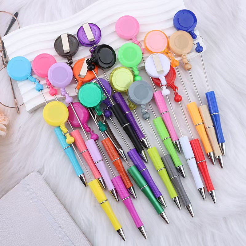 New easy-to-pull buckle beaded ballpoint pen, retractable plastic easy-to-pull retractable buckle, creative bead pen pull wire buckle