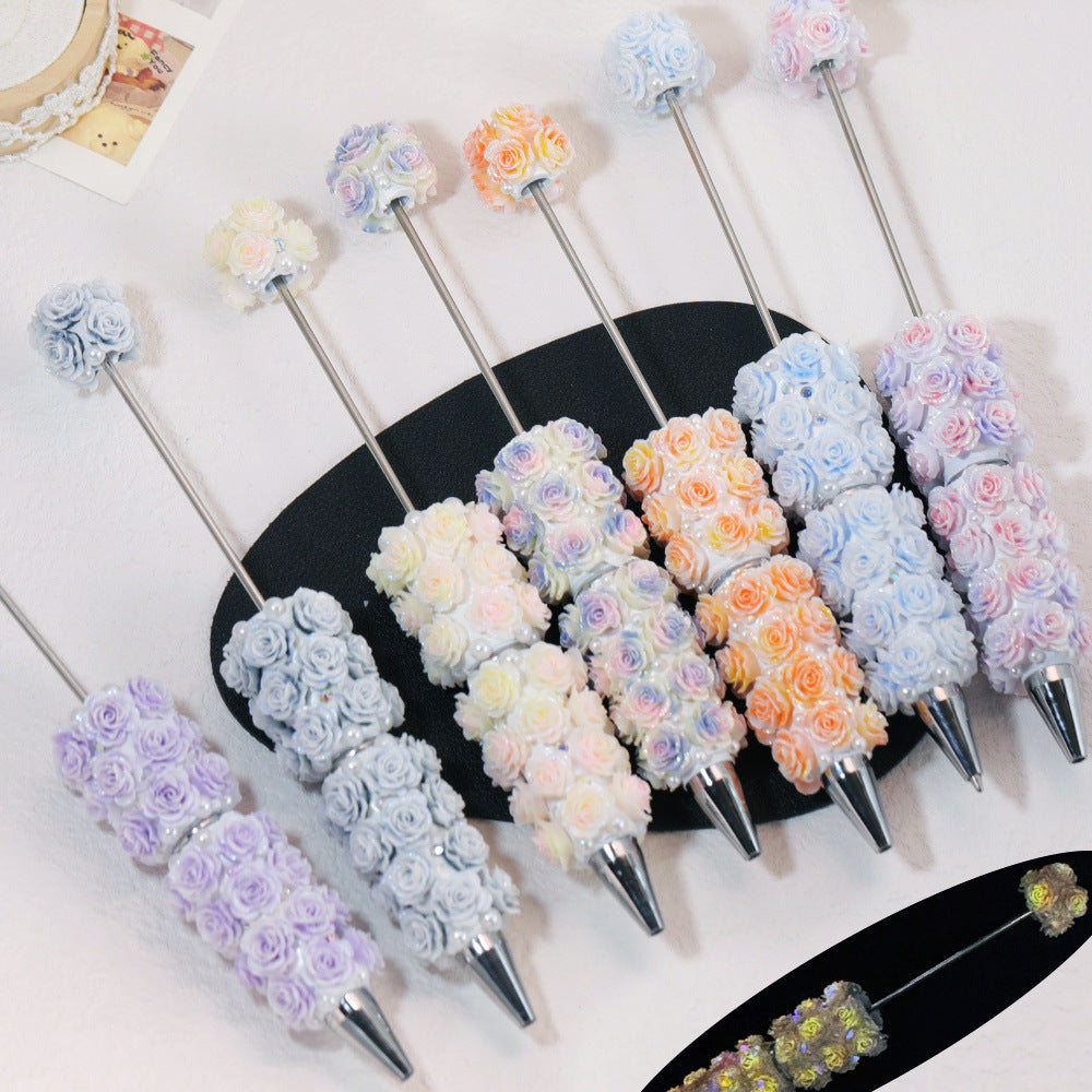 New heavy industry color flower luminous bead pen heavy industry DIY handmade beaded pen holder accessories