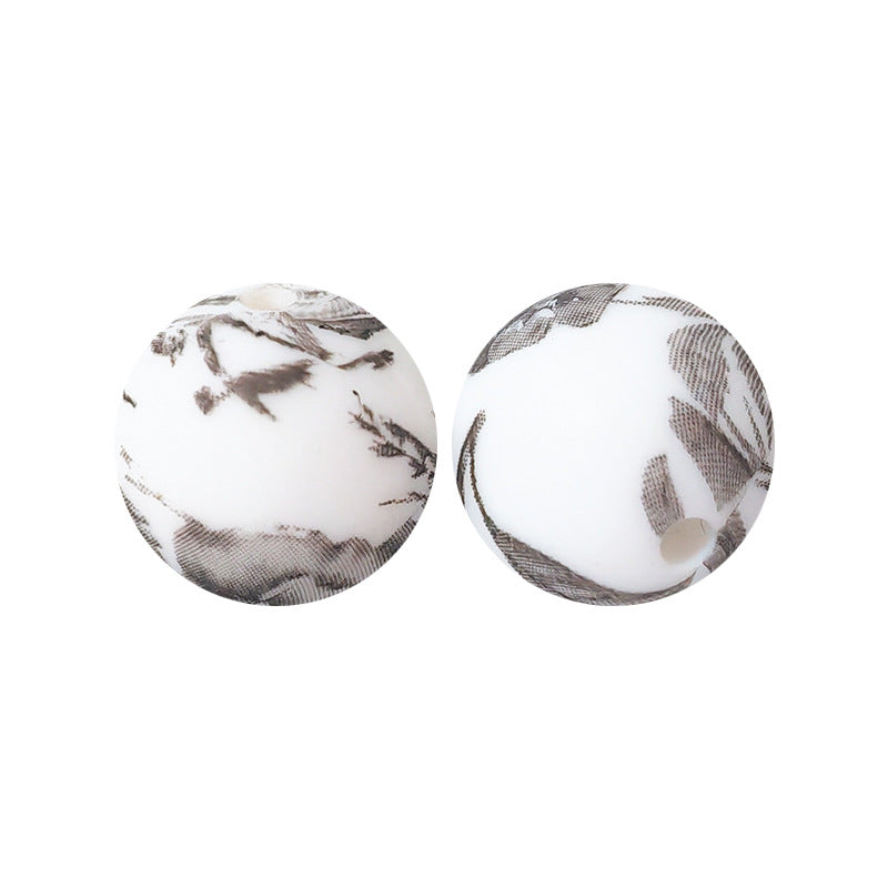 15mm Leopard Print Silicone Beads - Water Transfer Printed Daisy Round Beads for DIY Jewelry, Bead Pens, Loose Beads Wholesale #51-100