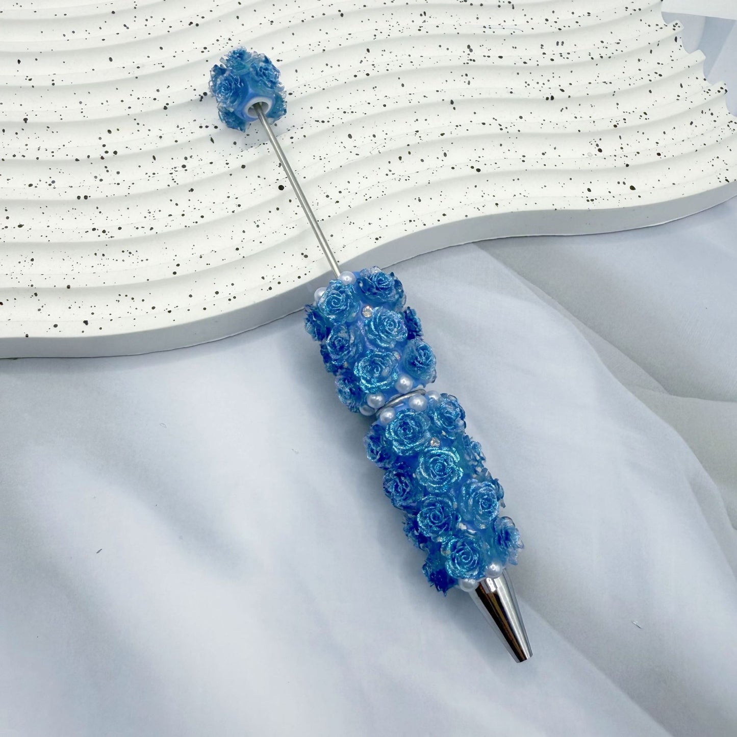 Rose Full Diamond Ball Pen High Value Handmade Heavy Industry Grain Pen Broken Ice Blue Theme Ball Pen Set