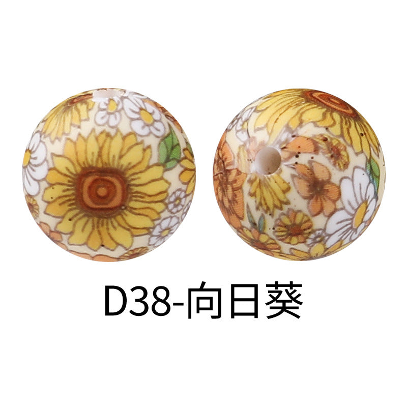 15mm new rhombus pattern silicone beads water transfer leopard print bracelet beaded jewelry silicone loose beads wholesale