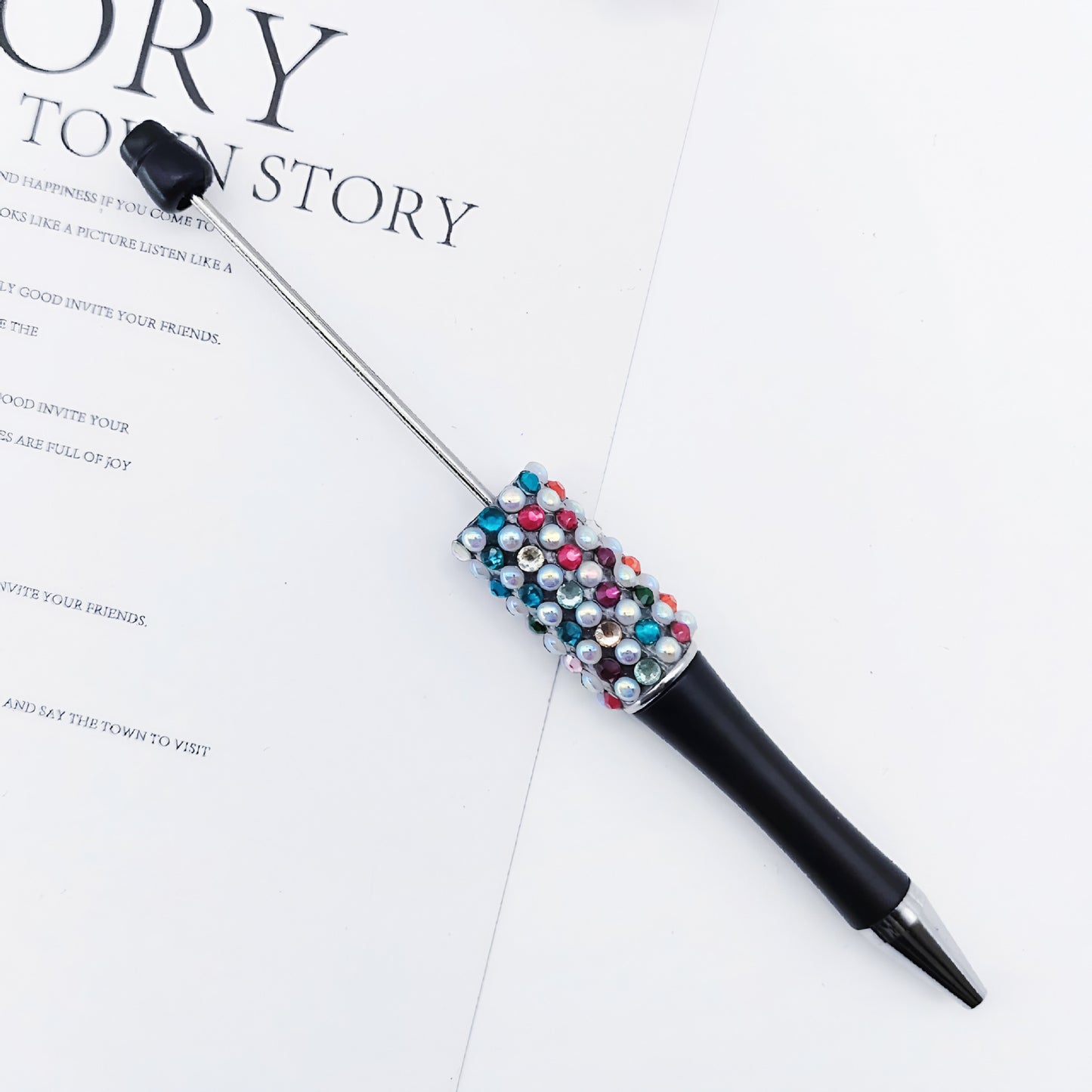 Gradual change color candy diamond bead pen DIY handmade diamond pearl agate ballpoint pen, cute creative gift pen