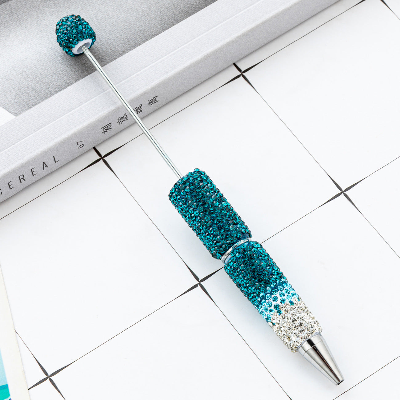 New DIY gradual change bead pen multi-color full diamond plastic beaded ballpoint pen manual diamond bead pen wholesale