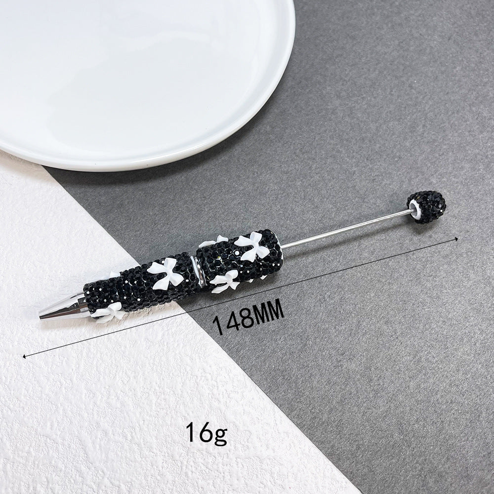Cross-border full diamond soft pottery bow small fresh bead pen DIY creative multi-color diamond-encrusted gift pen ballpoint pen