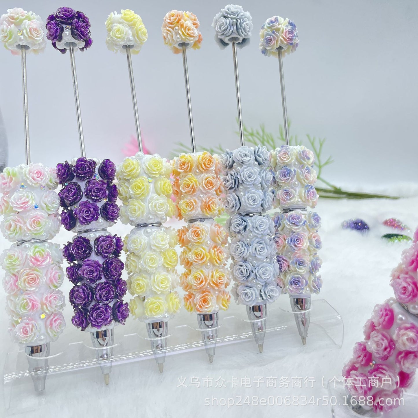 Cross-border new rose bead pen, creative handmade DIY Moe grain heavy industry hand-painted bead bead factory spot