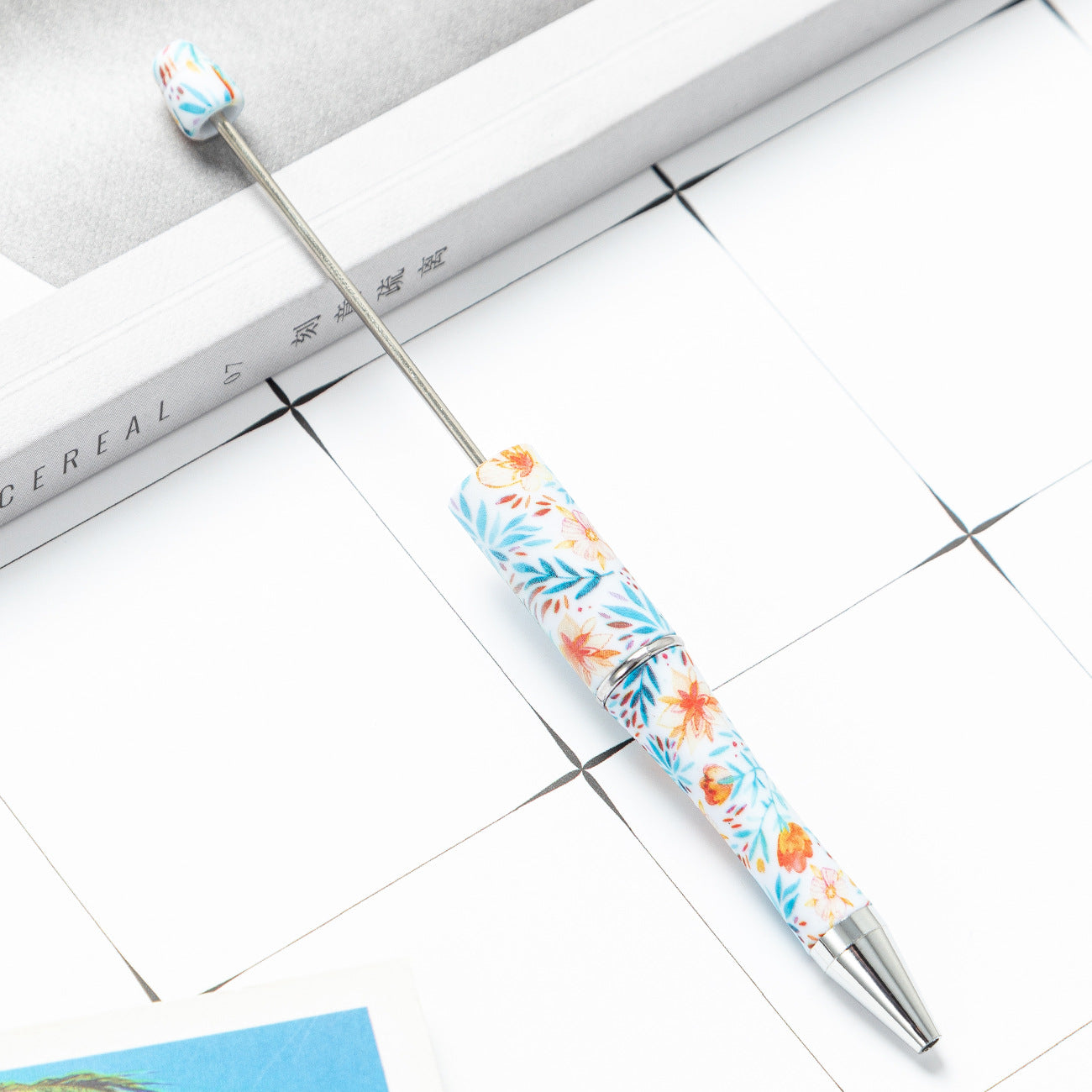 DIY plastic bead pen creative handmade leopard print floral cow bead pen wholesale printing new plastic bead pen
