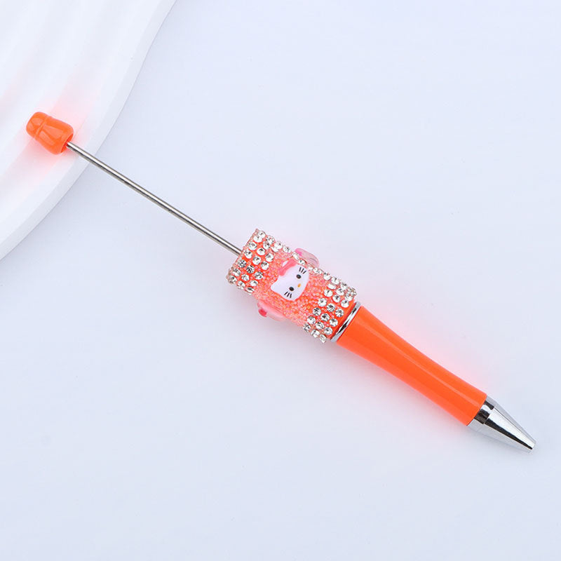 New KT cat litter sugar string bead pen DIY handmade cute fantasy cartoon cat cute jingle cat beaded ballpoint pen