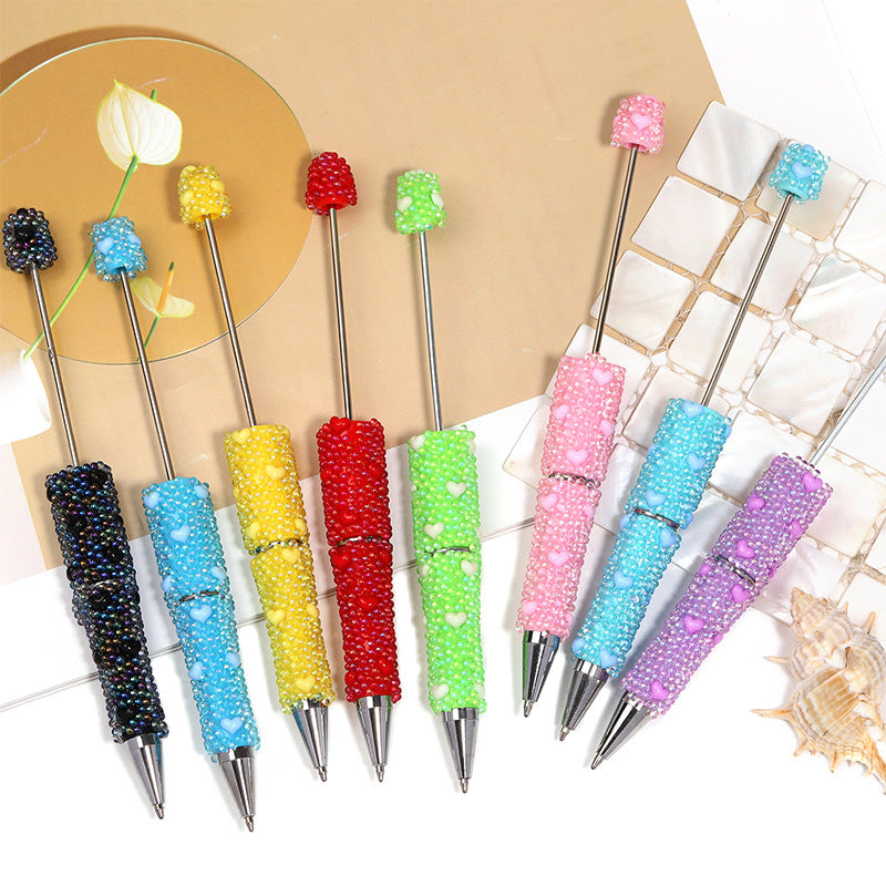 Mermaid love bubble glass beads bead pen DIY multi-color high-value rotating ballpoint pen student gift pen