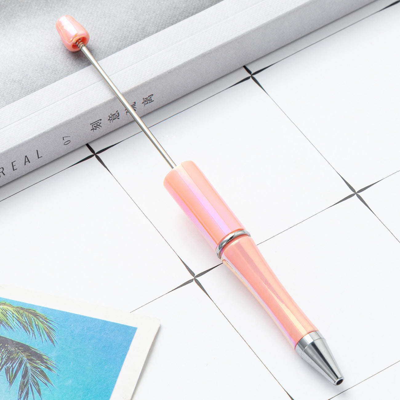 Cross-border plastic bead pen wholesale student creative handmade DIY ballpoint pen new UV gradual change bead pen wholesale