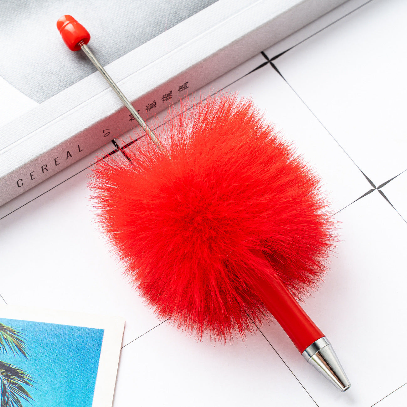 Cross-border plastic plush bead pen creative handmade DIY ballpoint pen new cartoon hairball bead pen wholesale
