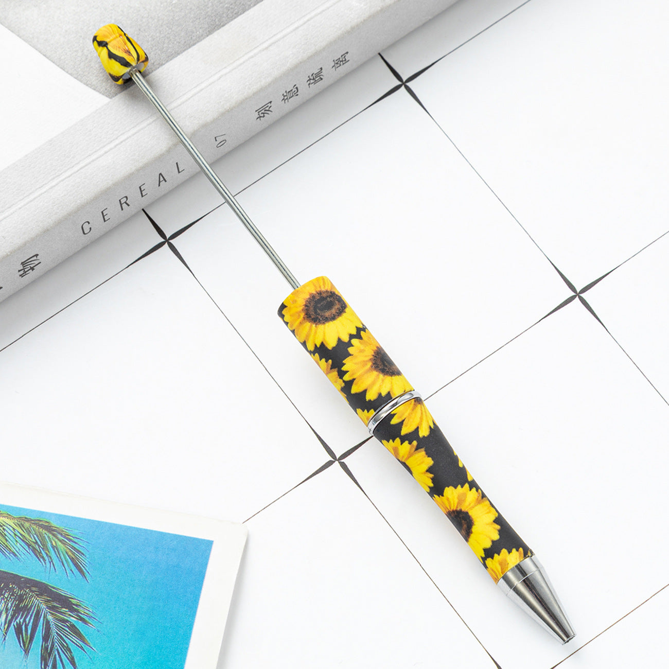 DIY plastic bead pen creative handmade leopard print floral cow bead pen wholesale printing new plastic bead pen