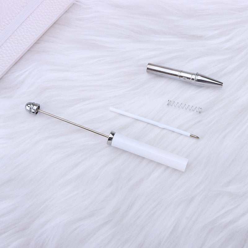 DIY Beadable Pens that can be Decorated with Pen Wraps and Beads, White-Silver Color