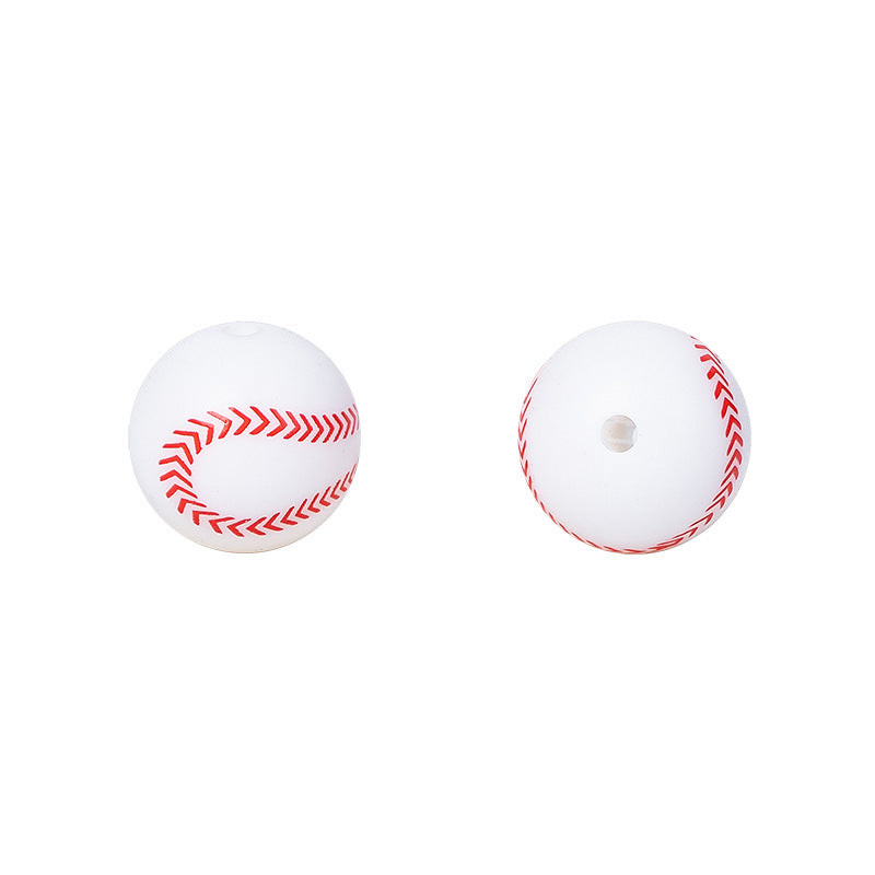 Factory Spot 15mm Silicone Beads Baby Teething Necklace Loose Beads Football Basketball Water Transfer Silicone Beads Wholesale